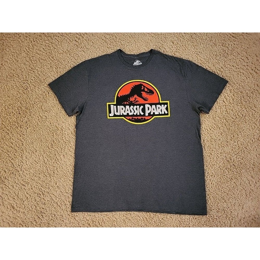 Jurassic Park T Shirt Mens Size XL Movie Logo T-Rex Dinosaur Gray